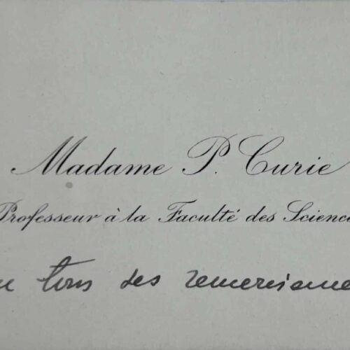 Rare autographed business card of Marie Curie