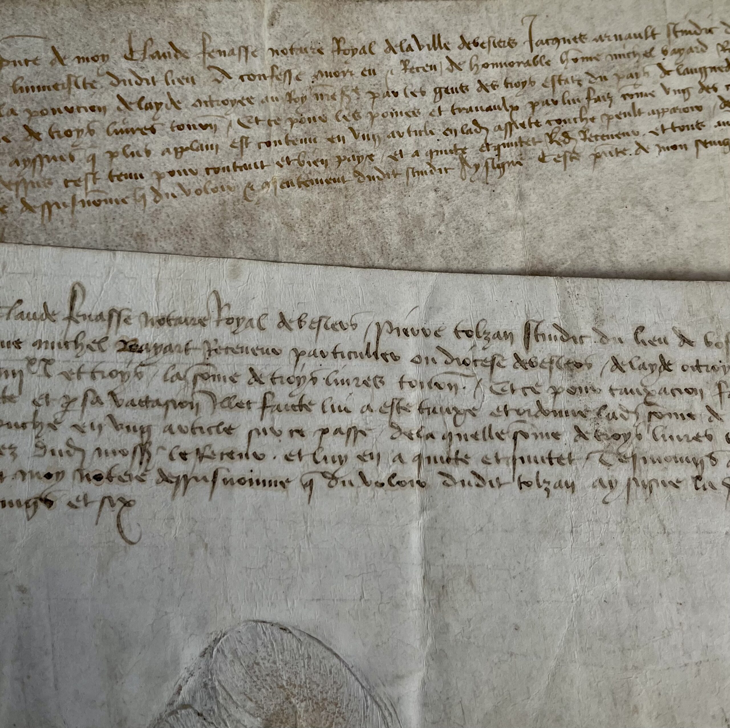 Deux reçus pour les frais déboursés aux états de Languedoc à Montpellier en mai 1483