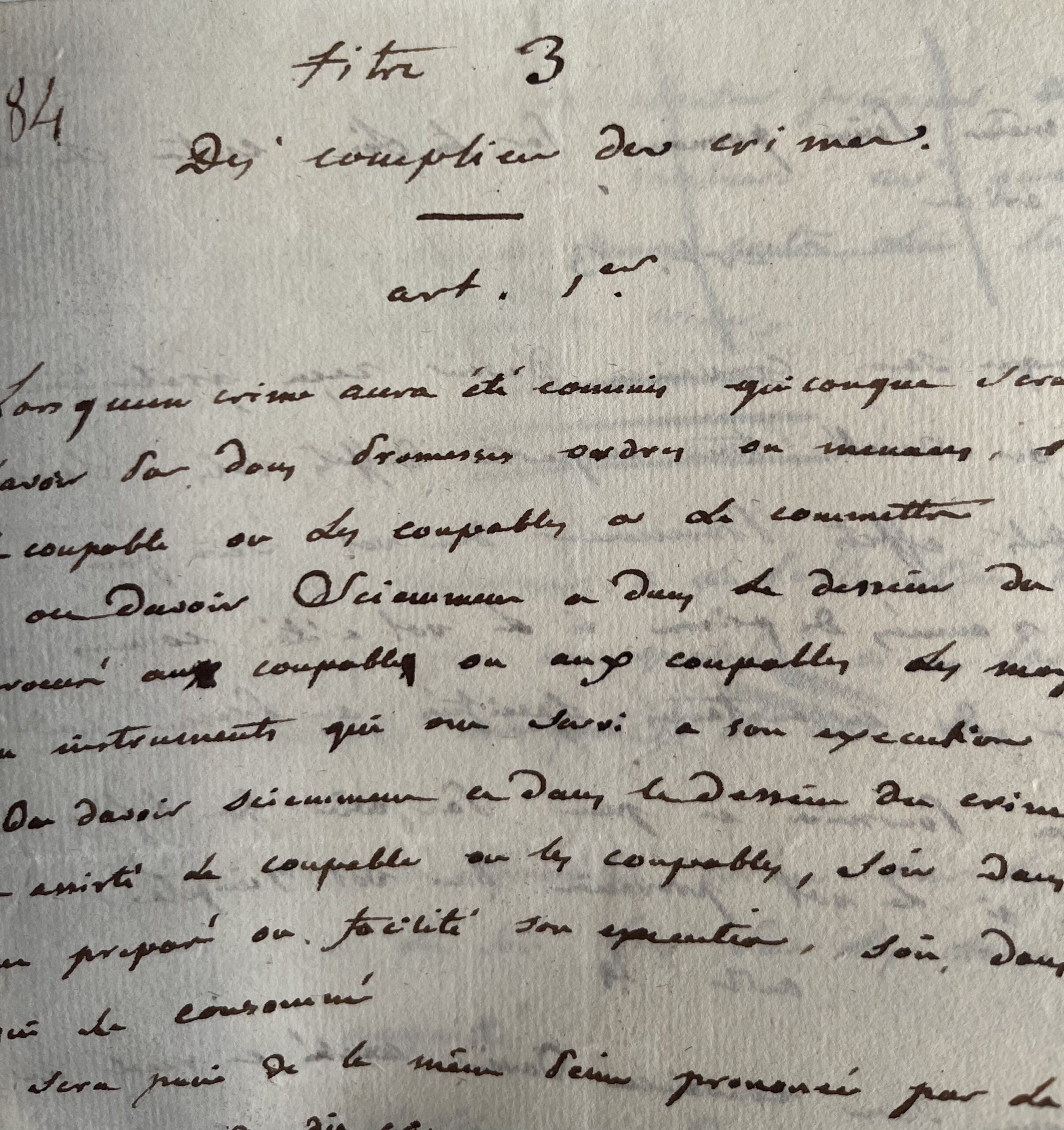 Brouillon d’un projet de loi sur le Code Pénal du conventionnel régicide Louis-Michel Le Peletier de Saint-Fargeau