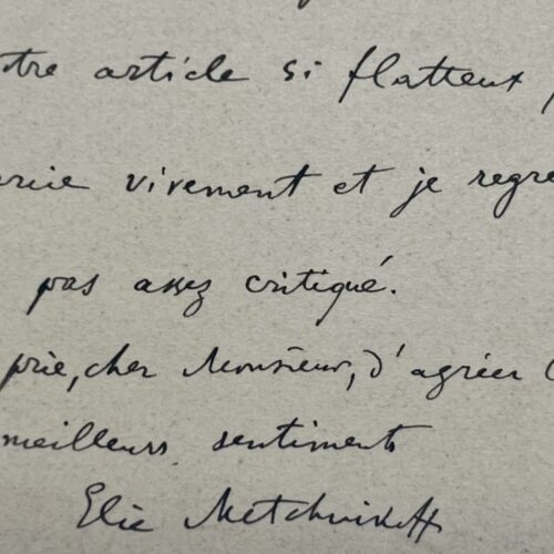Bacteriologist and Nobel laureate Ilya Metchnikov regrets an overly laudatory article