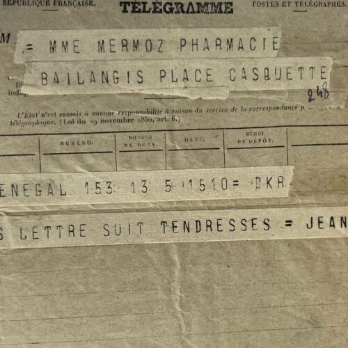 Télégramme de Jean Mermoz à sa mère, du Sénégal, à la veille d'ouvrir la première voie postale vers le Brésil