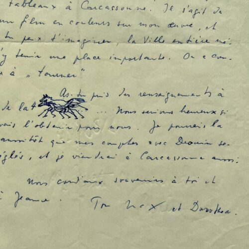 Lettre illustrée de Max Ernst évoquant son chef d'oeuvre La Ville entière