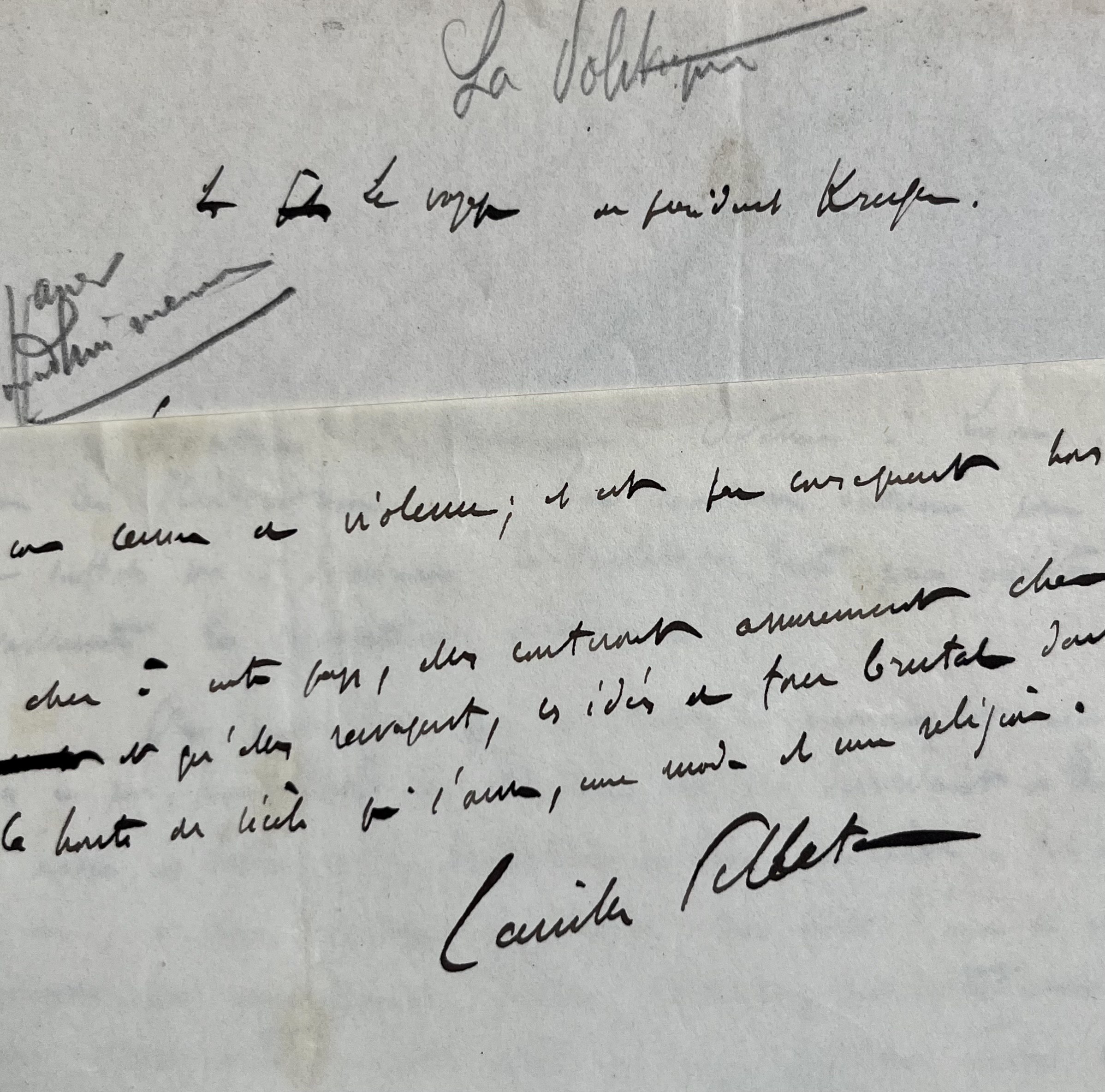Article manuscrit de Camille Pelletan sur le voyage du président Kruger