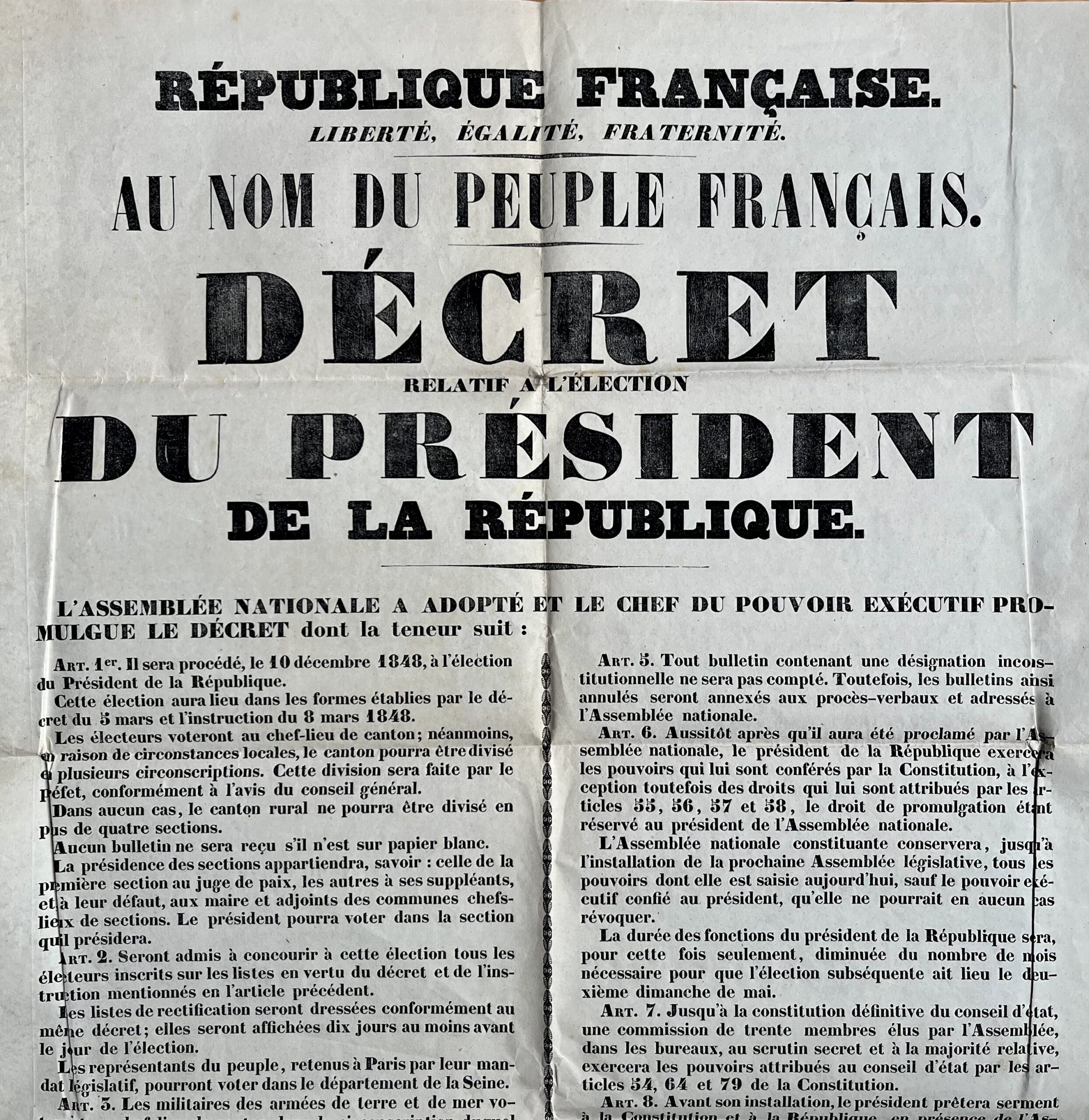 Affiche de 1848 sur l’élection du Président de la République