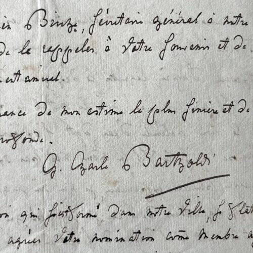 Longue lettre scientifique du chimiste Georges-Charles Bartholdi décrivant ses expériences sur les batteries