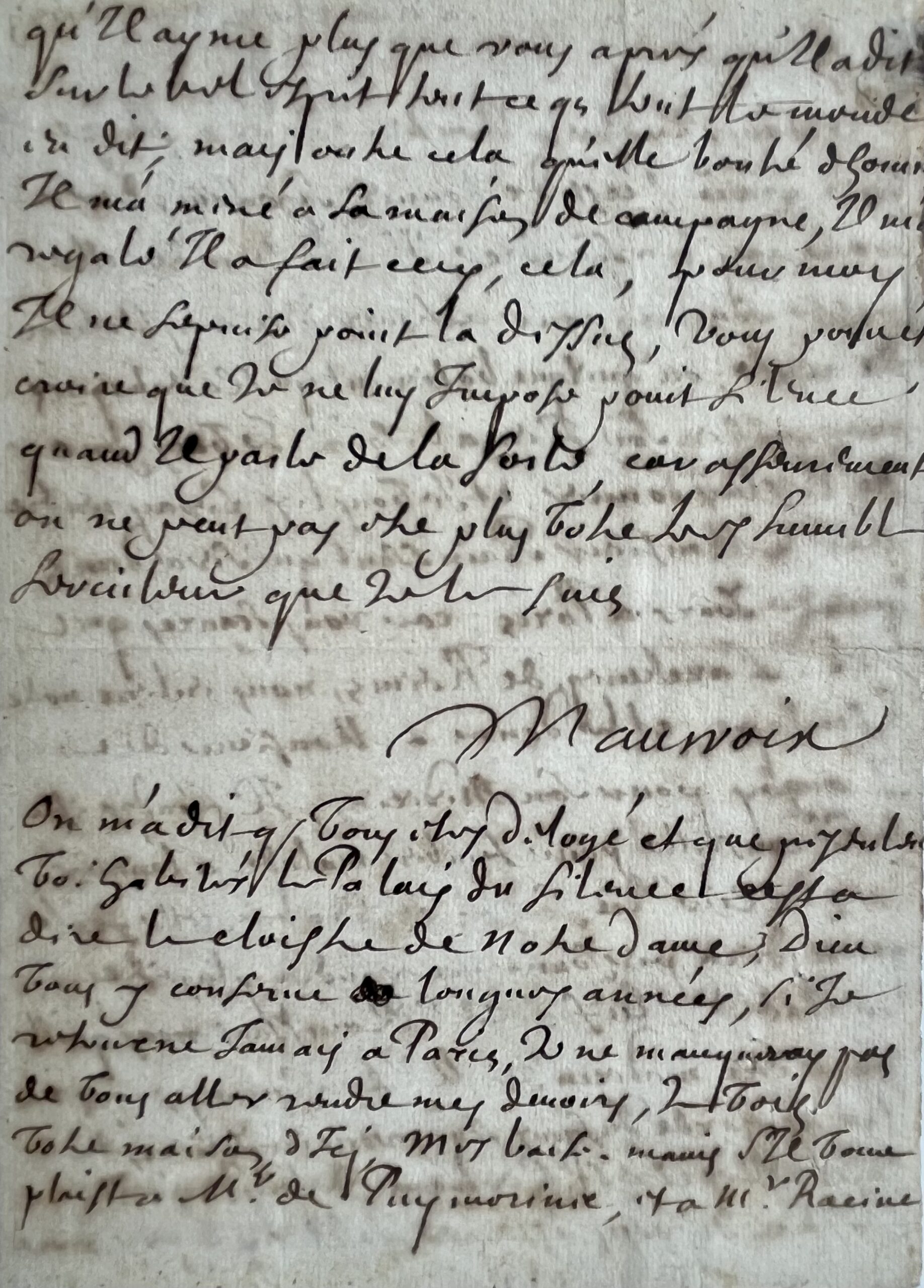 Rare lettre de François de Maucroix à Boileau citant La Fontaine et Racine