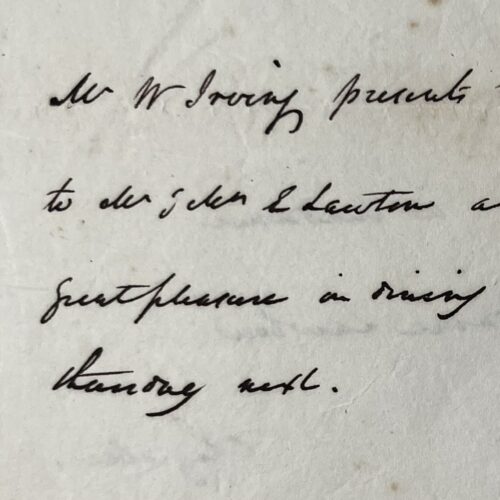 Billet autographe de l'essayiste américain Washington Irving lors de son séjour en France