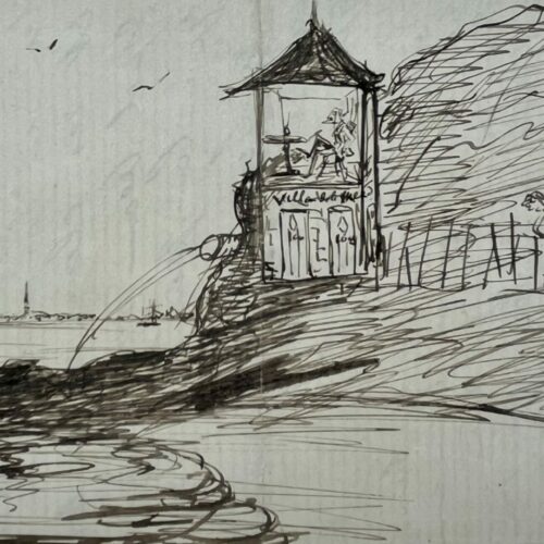 Longue lettre de Judith Gautier illustrée d'un dessin de sa villa de Saint-Enogat
