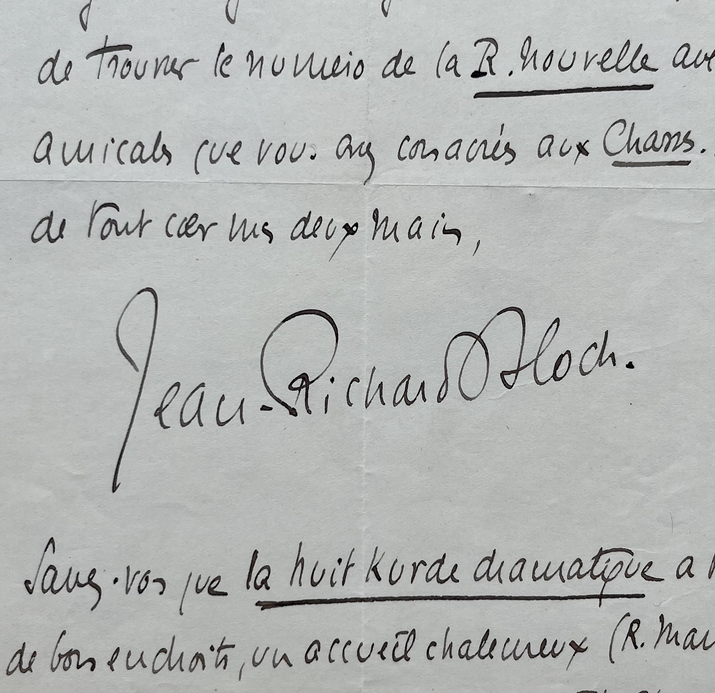 Deux lettres de Jean-Richard Bloch sur la parution des Chasses de Renaut et La Nuit Kurde