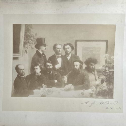 Grande photographie du tableau "Un coin de table" (Rimbaud et Verlaine), dédicacée par Fantin-Latour à Germain Hédiard