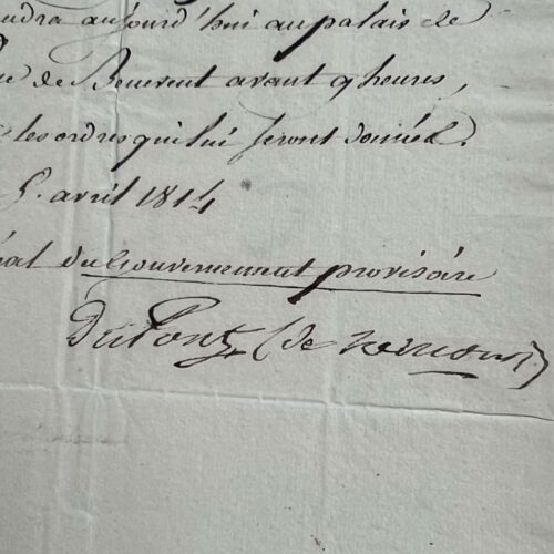 Du Pont de Nemours convocò Demersan a casa di Talleyrand il giorno dopo la caduta di Napoleone