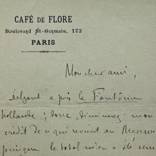 Brief von Rémy de Gourmont aus dem Café de Flore