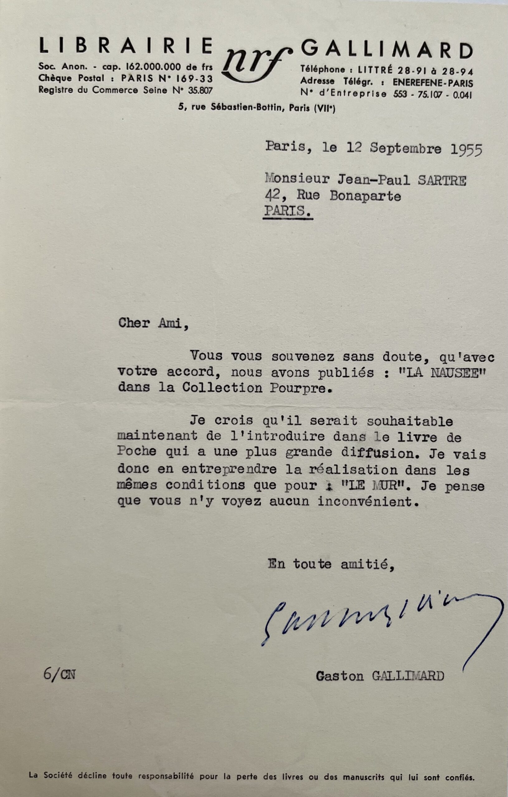 Gaston Gallimard Annonce Jean Paul Sartre Qu il Veut Publier La Gaston Gallimard Annonce Jean Paul Sartre Qu il Veut Publier La