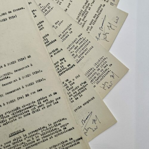 Vertrag zur Schaffung von „Literatur und Philosophie“, unterzeichnet von Jean-Paul Sartre, Simone de Beauvoir, Merleau-Ponty, Jacques-Laurent Bost und Jean Cau.