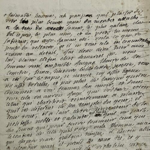 Ein langer Brief von Françoise de Graffigny, der ganz Voltaire gewidmet ist, der bei ihr zu Besuch kommen wird, und Mademoiselle Clairon