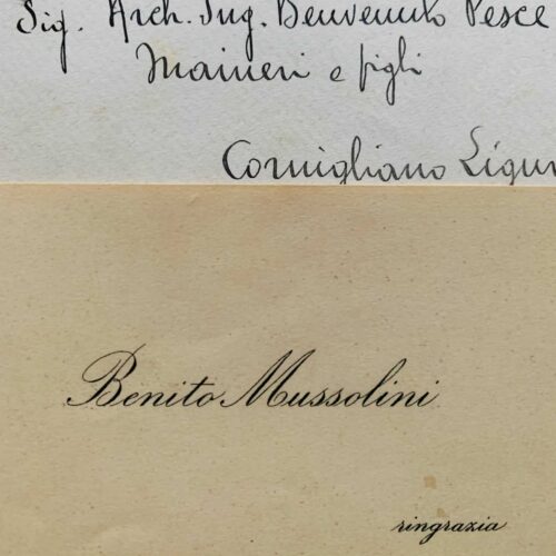 Carte de visite de remerciements de Mussolini avec son enveloppe de président du Conseil