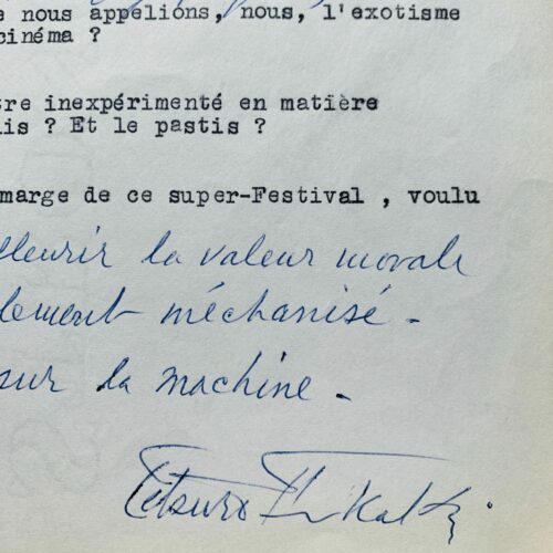 Die Antworten des japanischen Dichters Tetsuro Furukaki auf einen Fragebogen zum Filmfestival von Cannes 1966