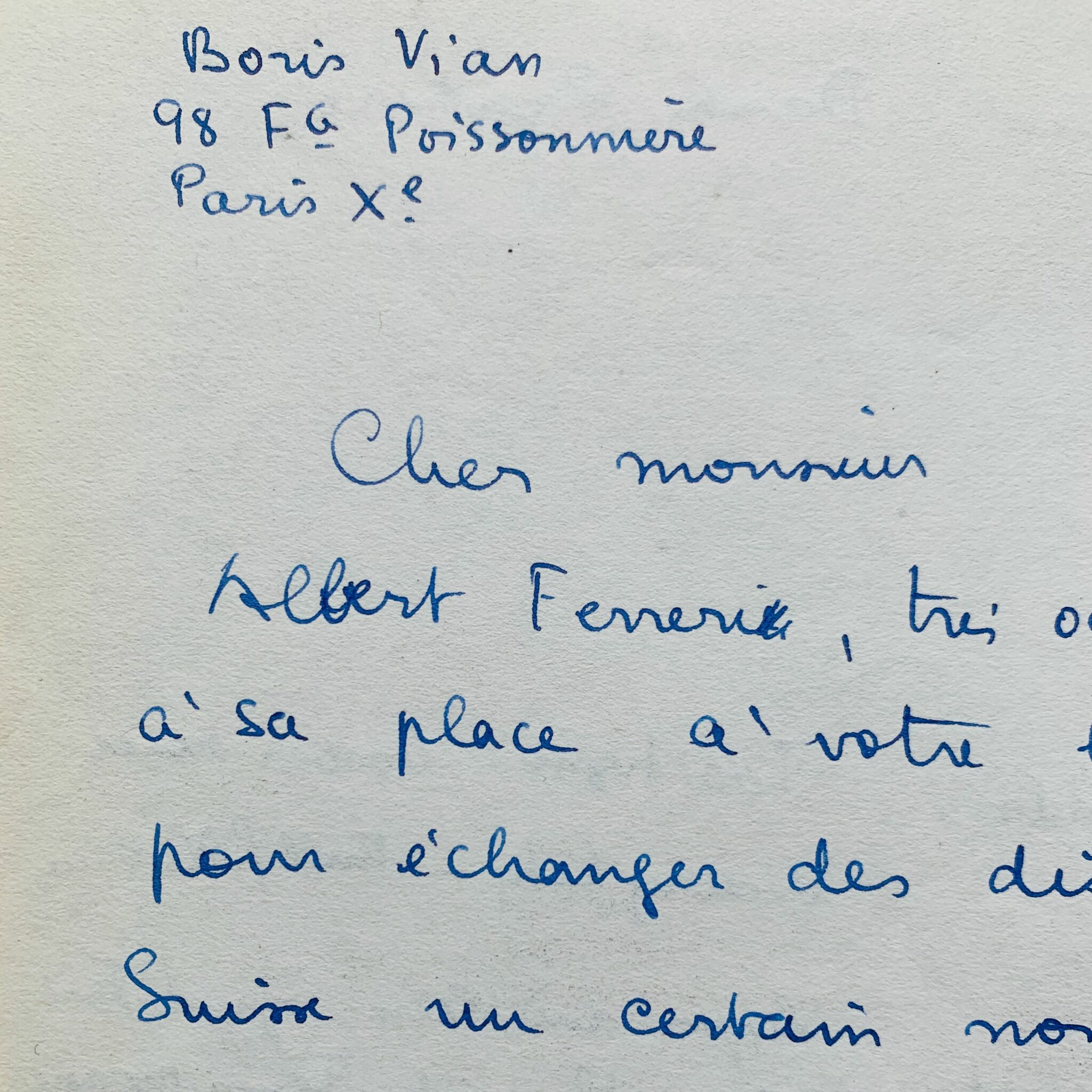 Boris Vian acconsente a uno scambio di dischi jazz per conto di Albert Ferreri