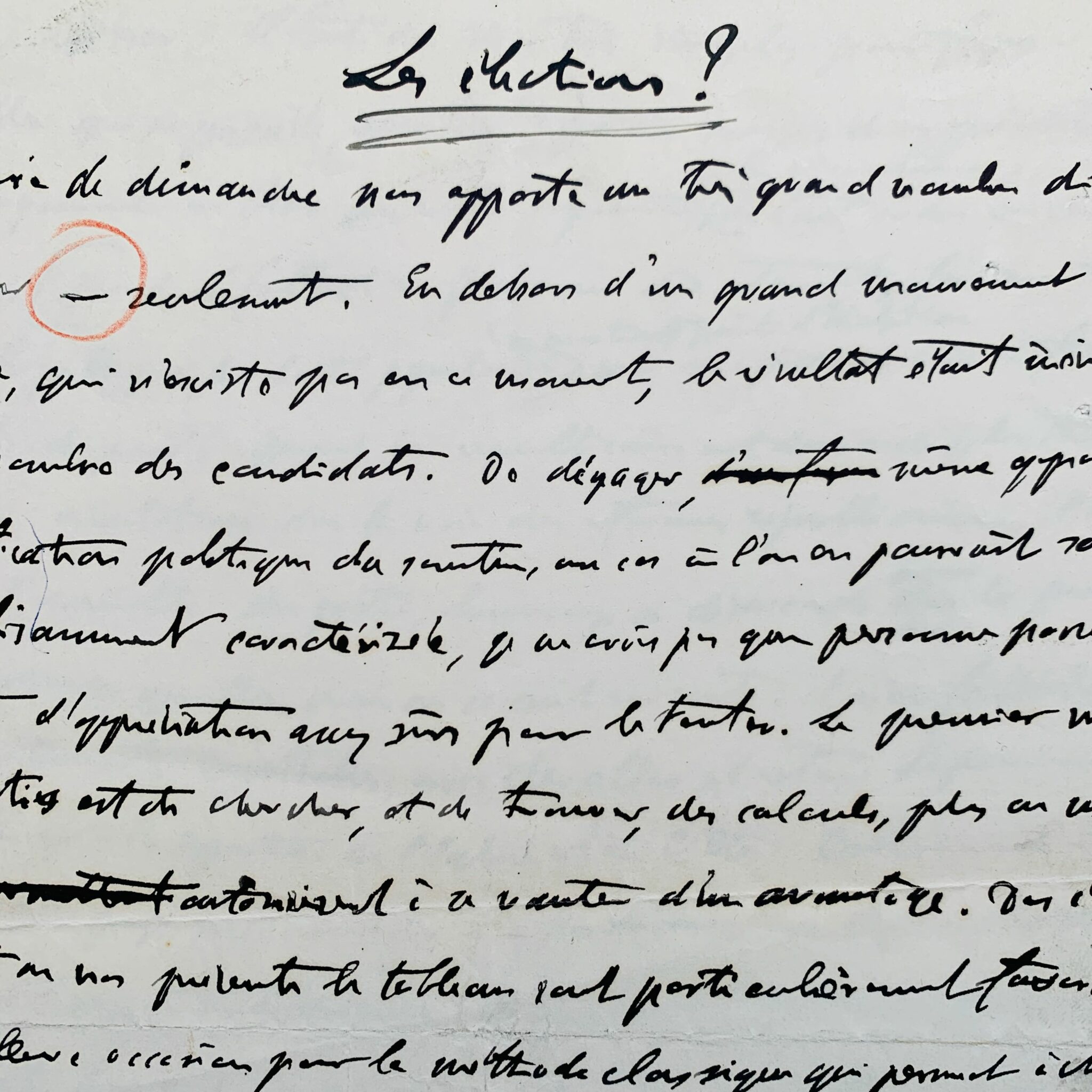 Manuscrit d'un article de Georges Clemenceau sur les élections de mai 1914
