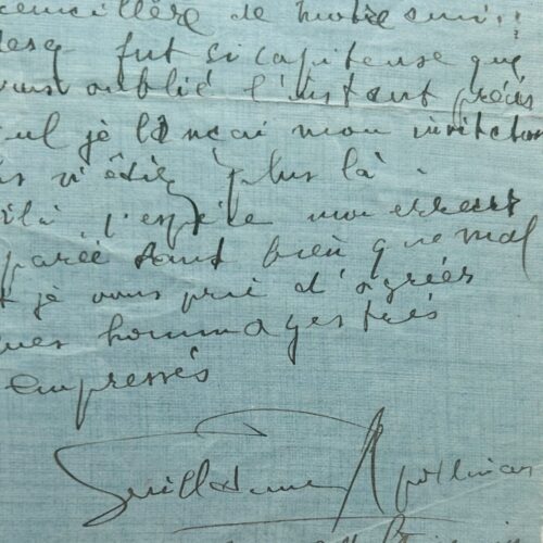 Lettre inédite de Guillaume Apollinaire à Louise Faure-Favier