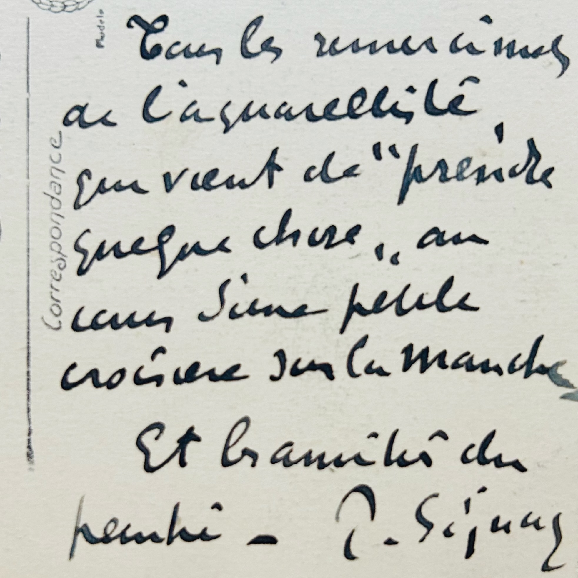 Charmante carte de Paul Signac au critique d'art Louis Vauxelles