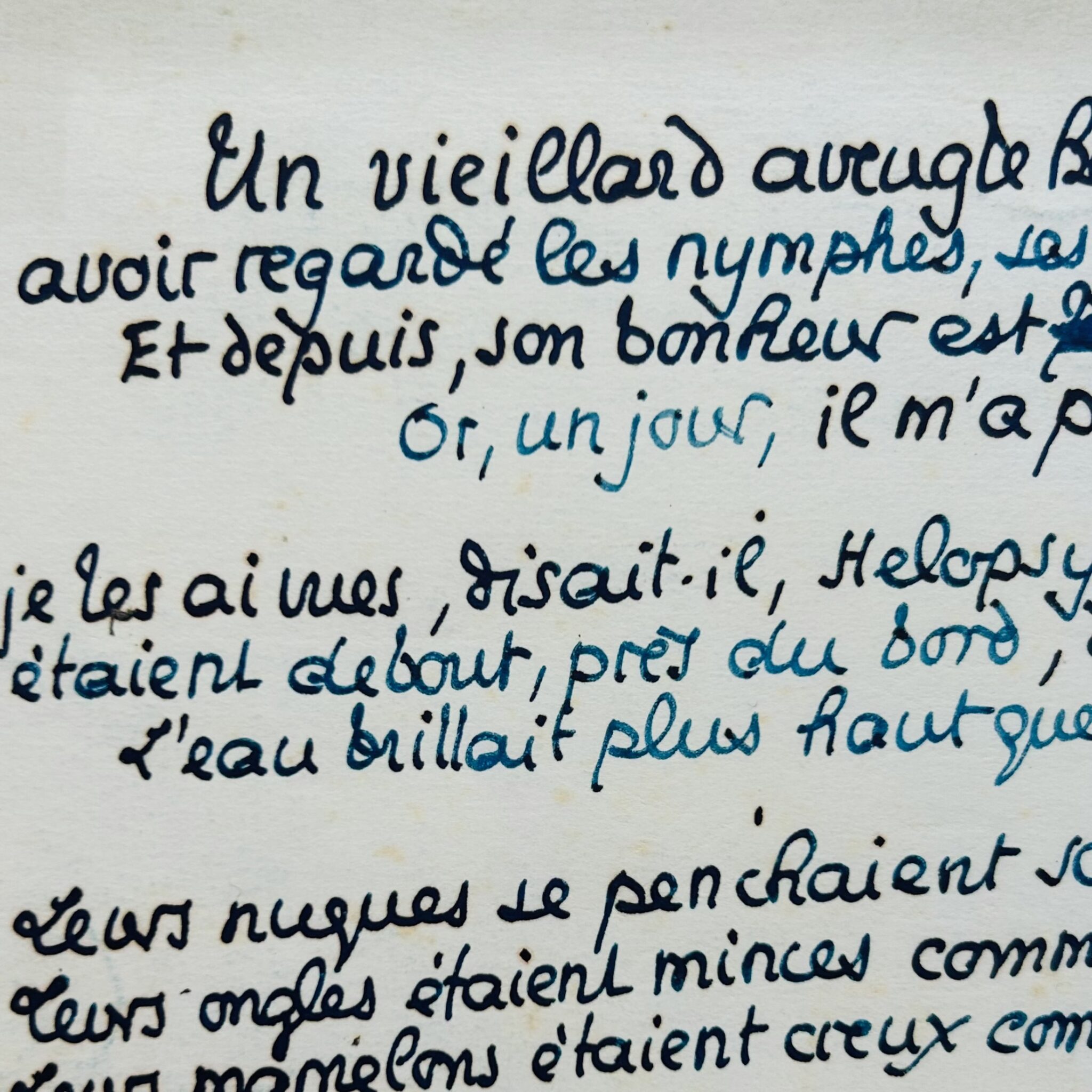 Manuscrit du poème "Le Vieillard et les Nymphes", des Chansons de Bilitis de Pierre Louÿs