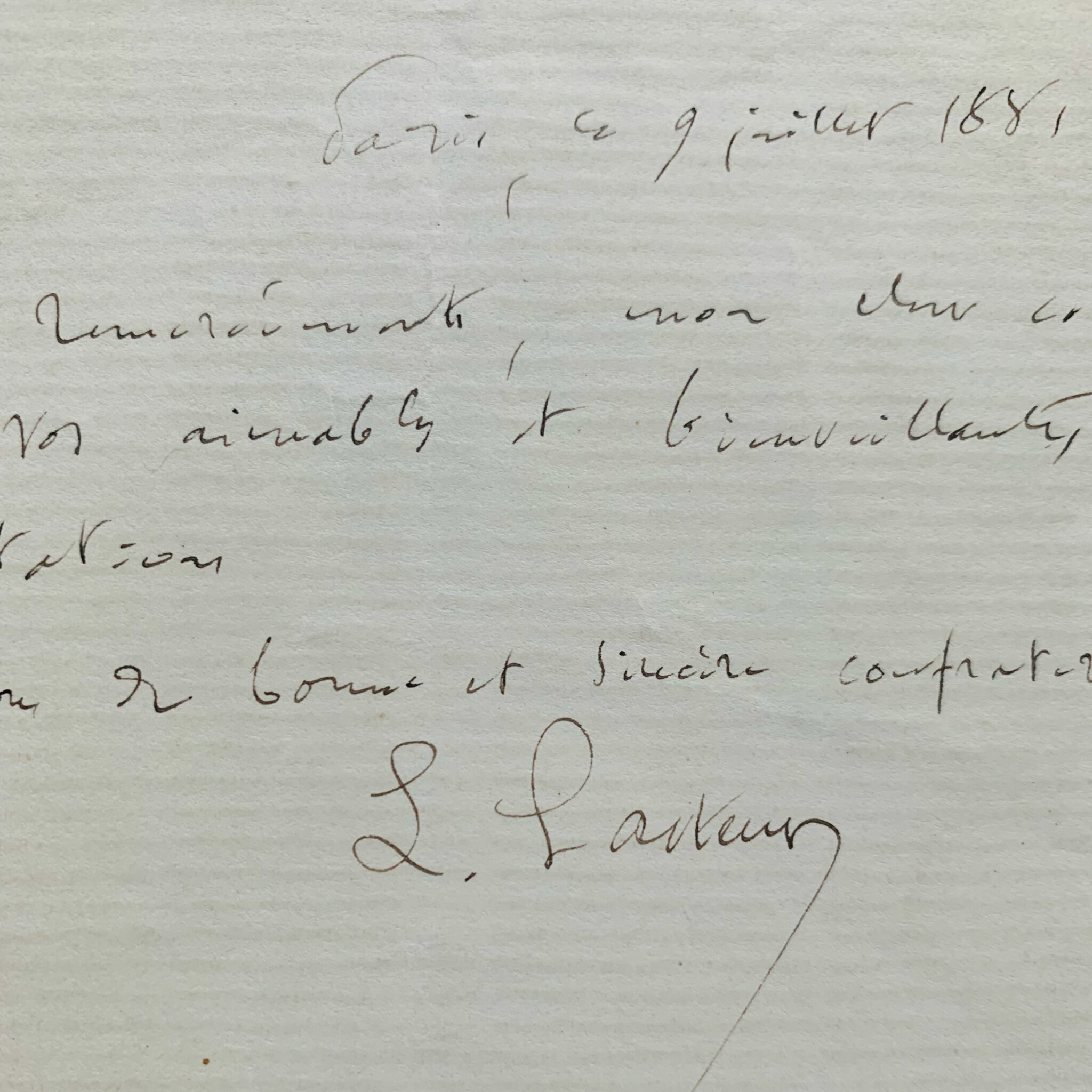 Les remerciements de Pasteur après sa Grand-Croix de la Légion d'Honneur