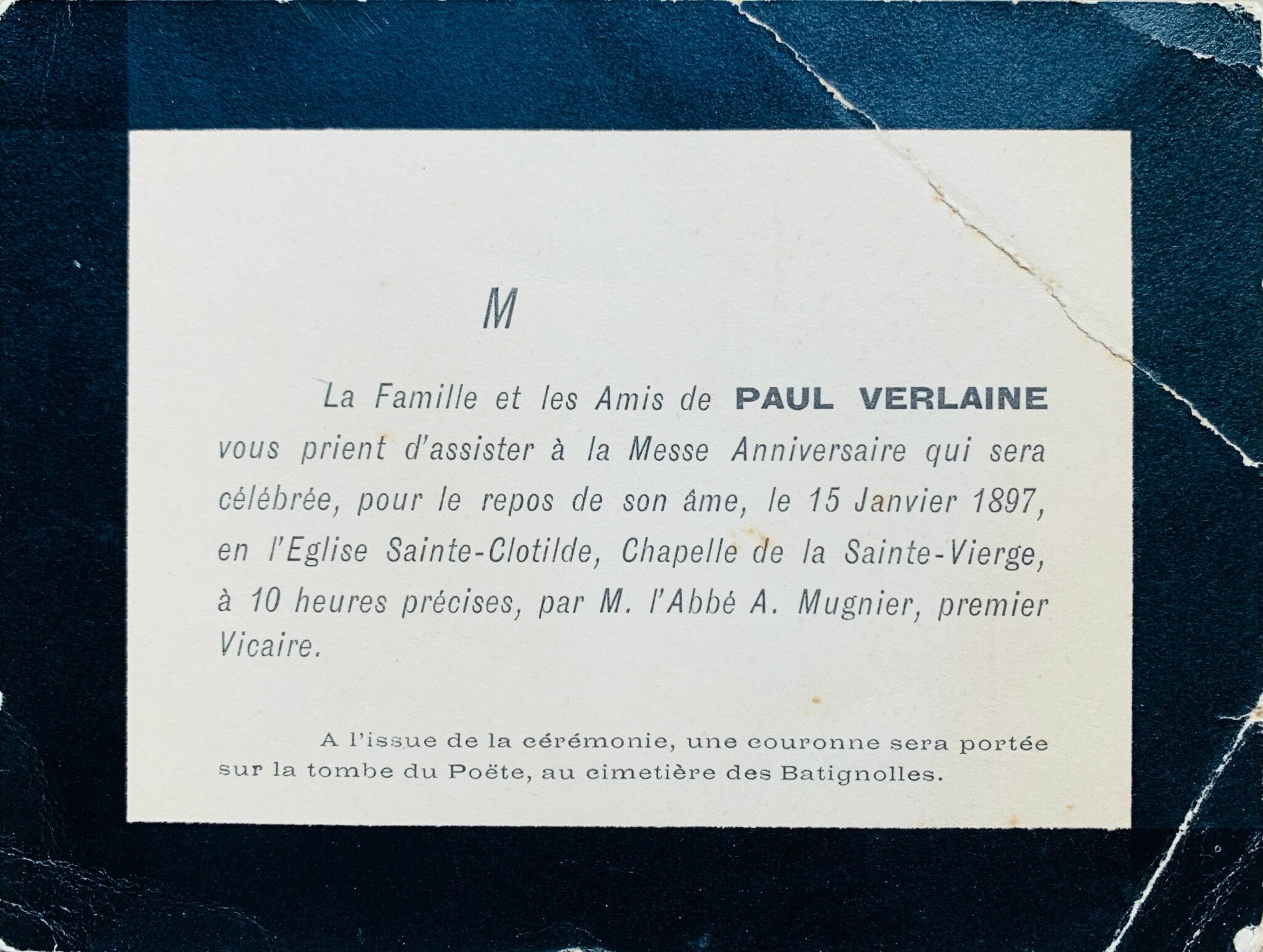 Carte des obsèques de Paul Verlaine 2 - 1
