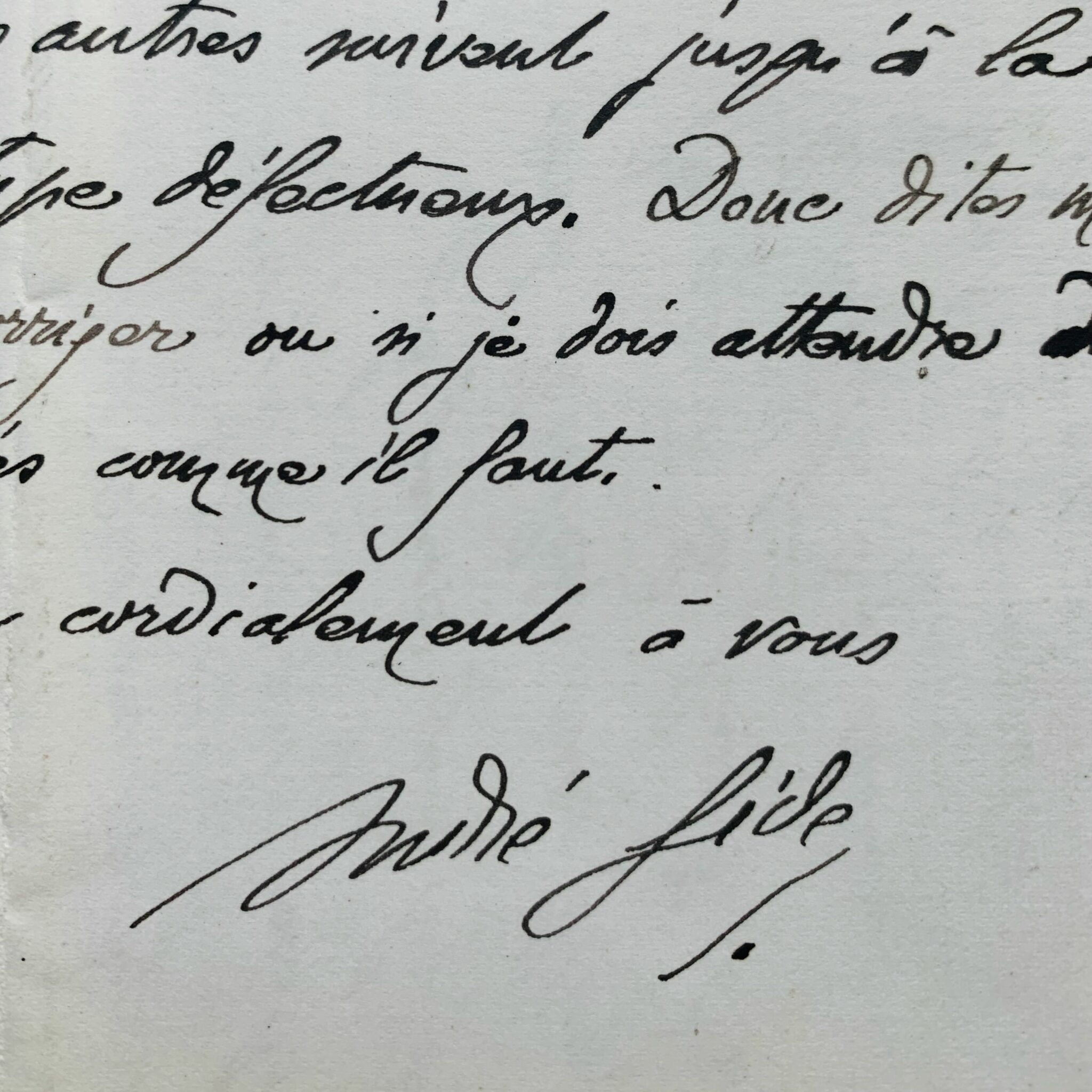 Gide signale à Vallette une erreur typographique survenue dans l'impression de son ouvrage