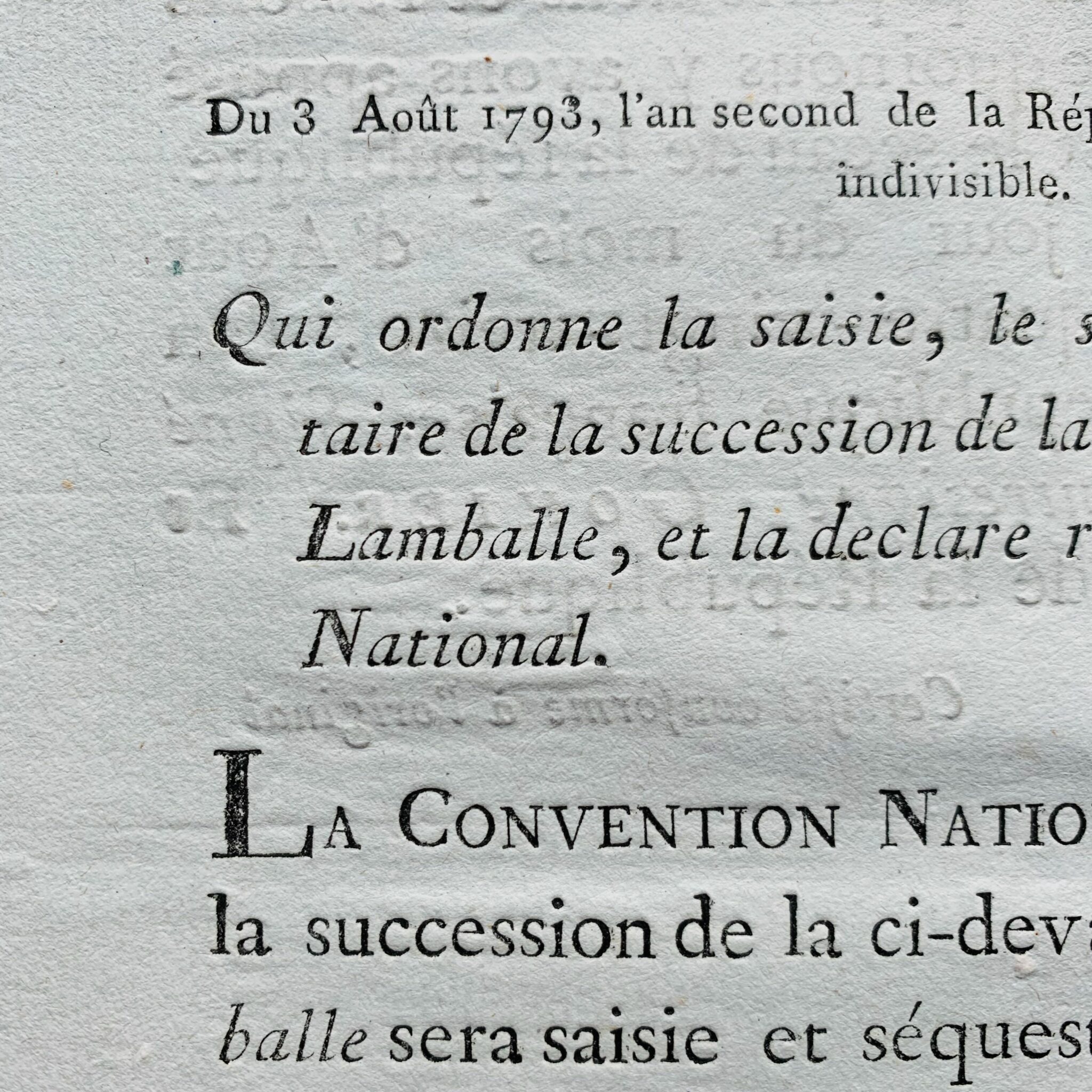 Décret de la Convention nationale sur la saisie des biens de la princesse de Lamballe