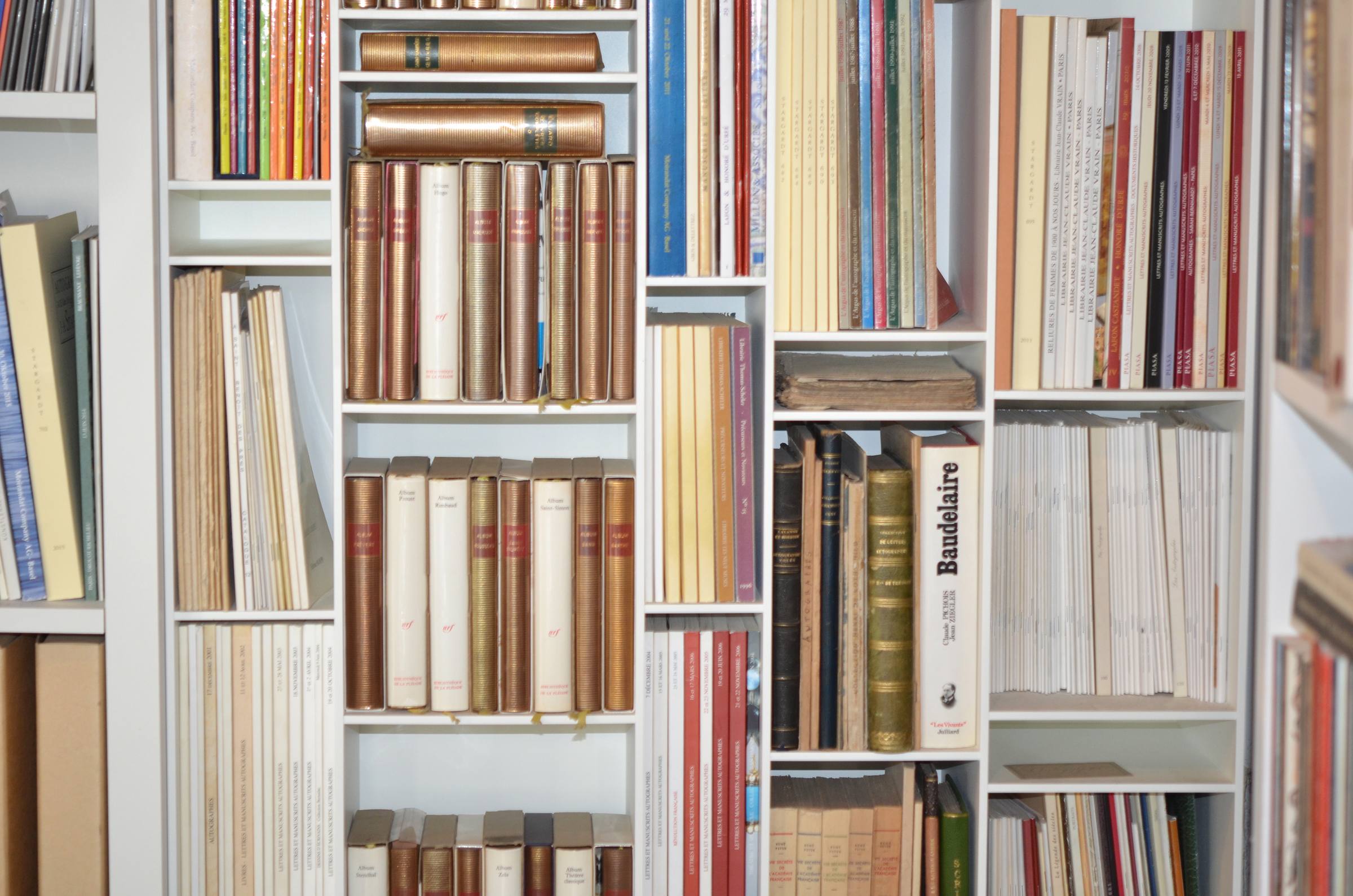 Étagères de livres anciens All'interno della libreria: scaffali pieni di libri antichi e autografi