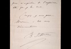 Belle lettre de la pacifiste autrichienne, lauréate du prix Nobel, Bertha von Suttner.