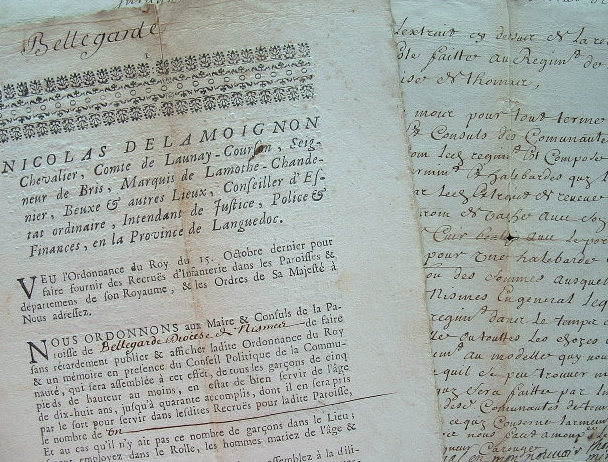 Réquisition de ceinturons et hallebardes au diocèse de Nîmes.