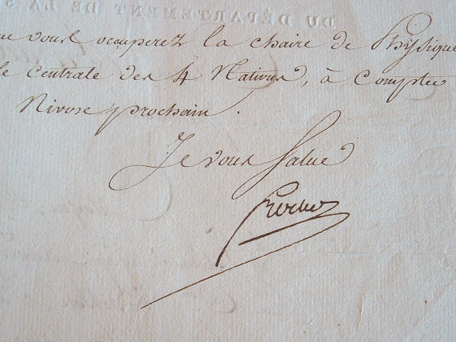 Nomination à l’Ecole Centrale des quatre nations par Frochot.