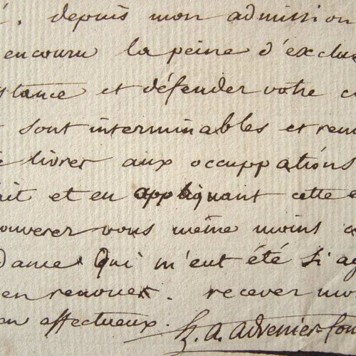 Advenier-Fontenille. Belle lettre relative à la production littéraire sous le Consulat. 1804.