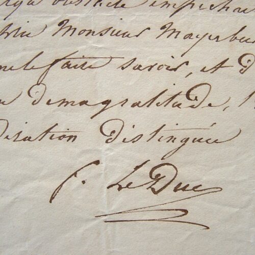 F. Le Duc recommande une artiste à Meyerbeer.