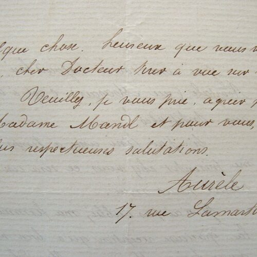 Aurèle. Lettre professionnelle et amicale.