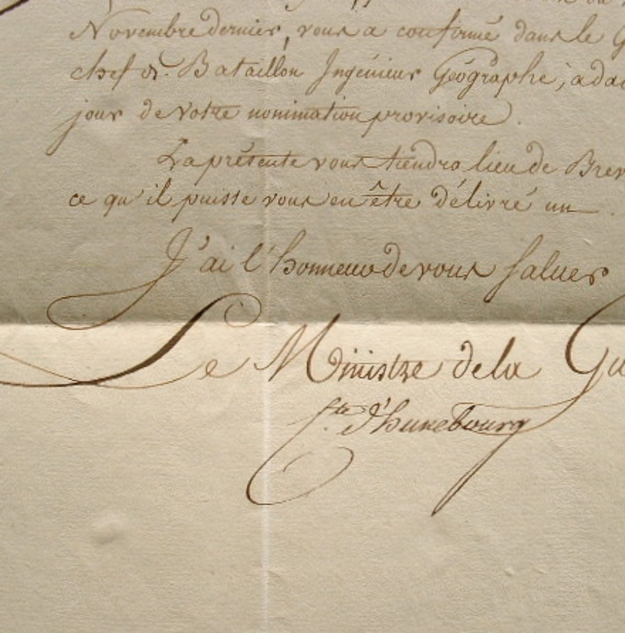 Le duc de Feltre nomme un ingénieur géographe de la Grande armée.