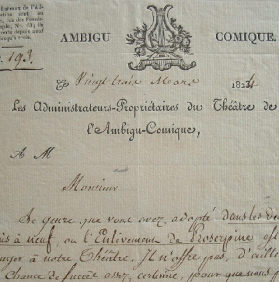 Henri Franconi, le créateur du Cirque Olympique, refuse un spectacle.