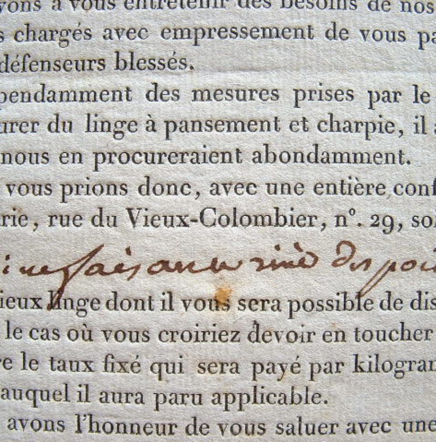 Collecte de linge pour panser les blessés de 1814.