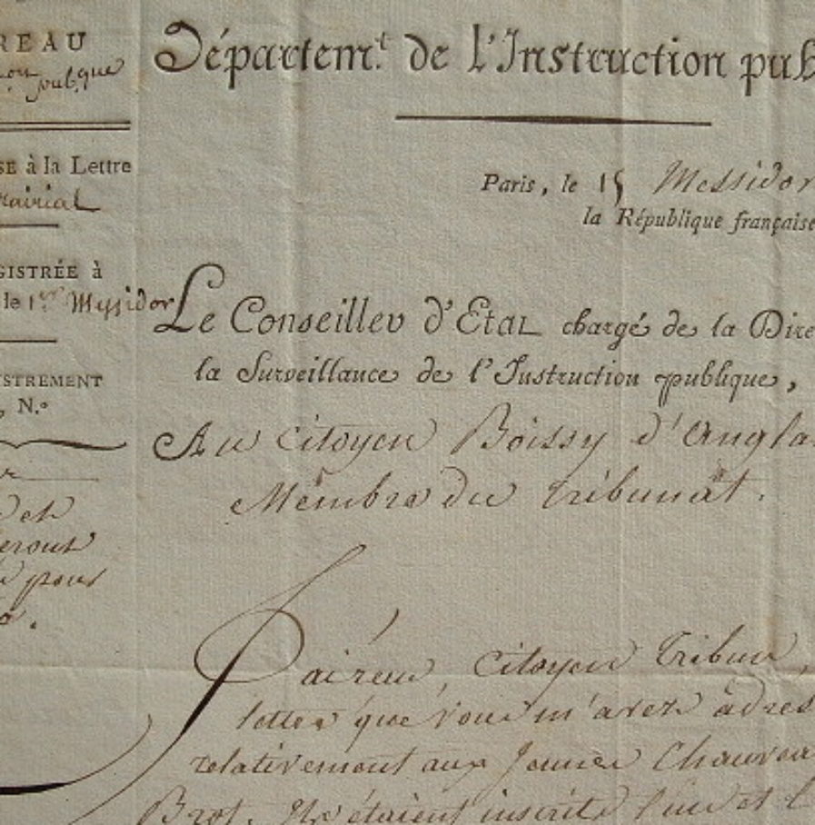 Lettre de Fourcroy à Boissy d’Anglas.