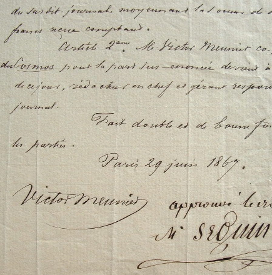 Marc Séguin et Victor Meunier s’associent pour diriger la revue Cosmos.