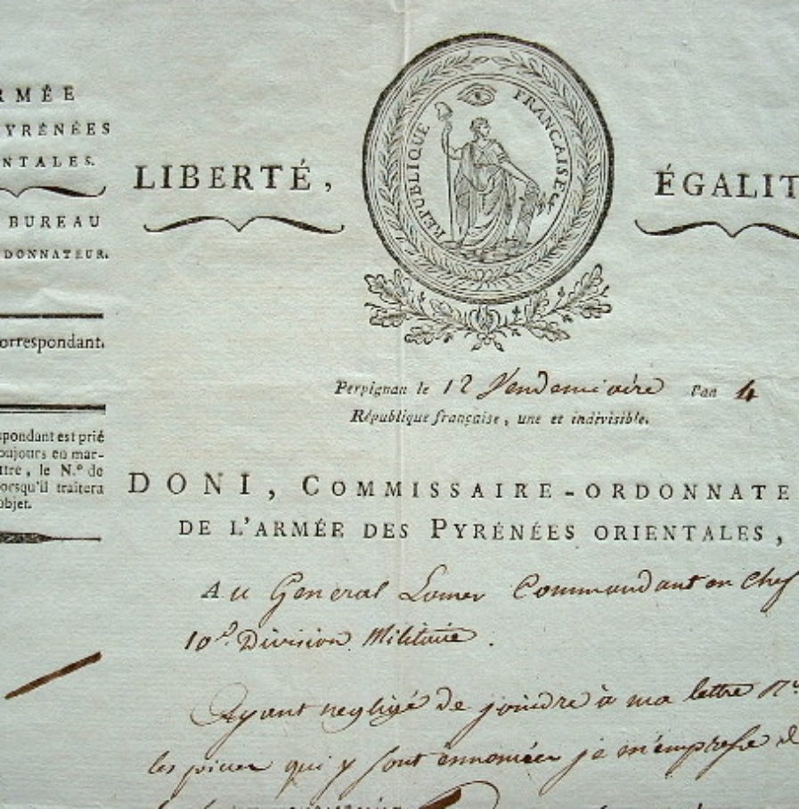Lettre avec vignette de l’Armée des Pyrénées-Orientales.