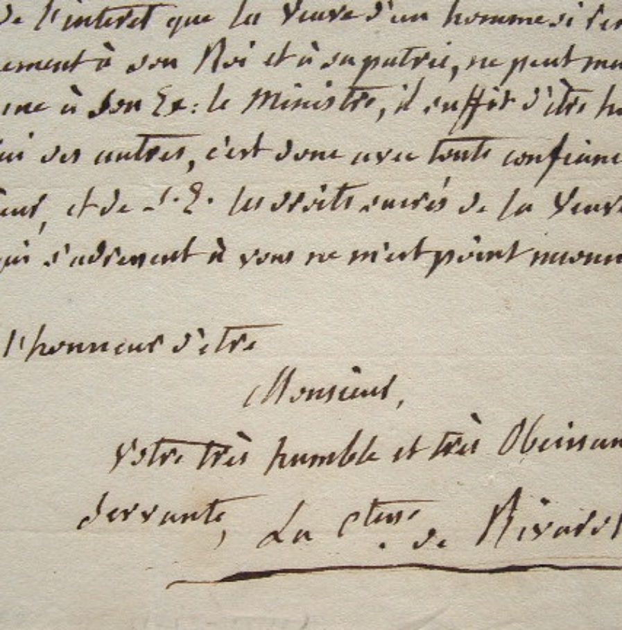 La veuve de Rivarol en quête de reconnaissance.