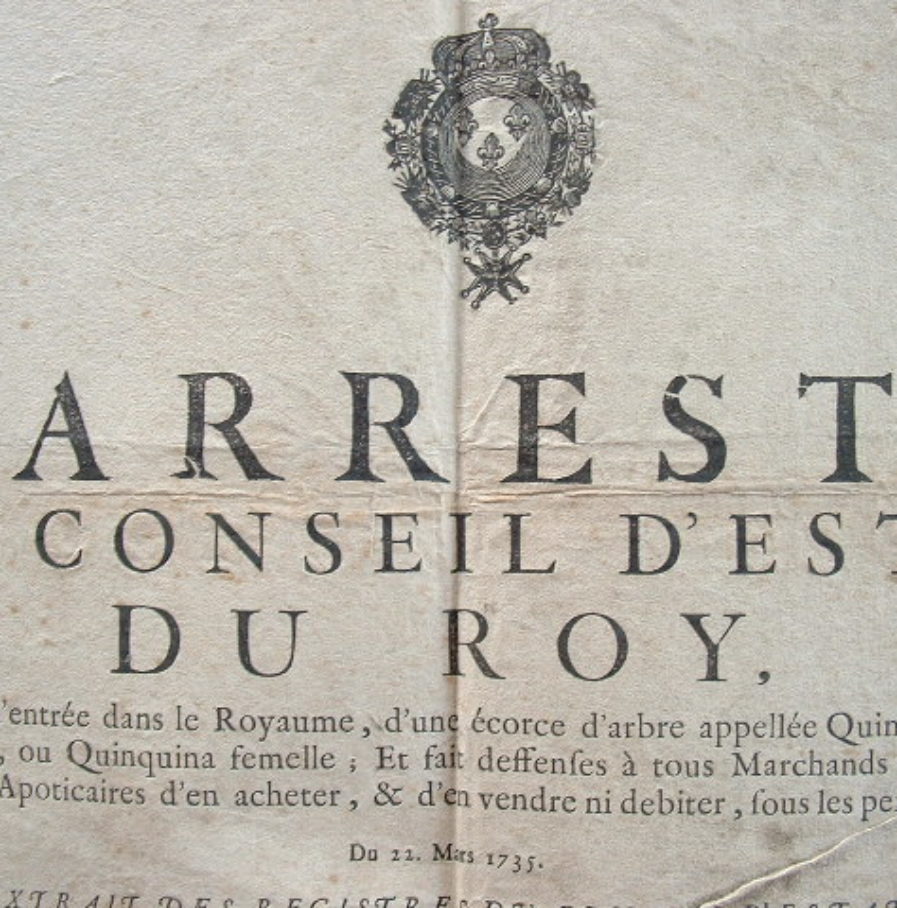 Interdiction aux apothicaires d’acheter du faux quinquina.