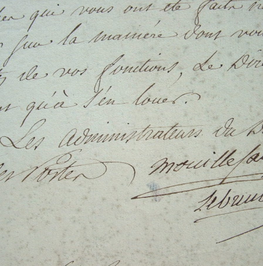 Lettre des administrateurs du directoire des postes, Mouillesau et Lebrun.