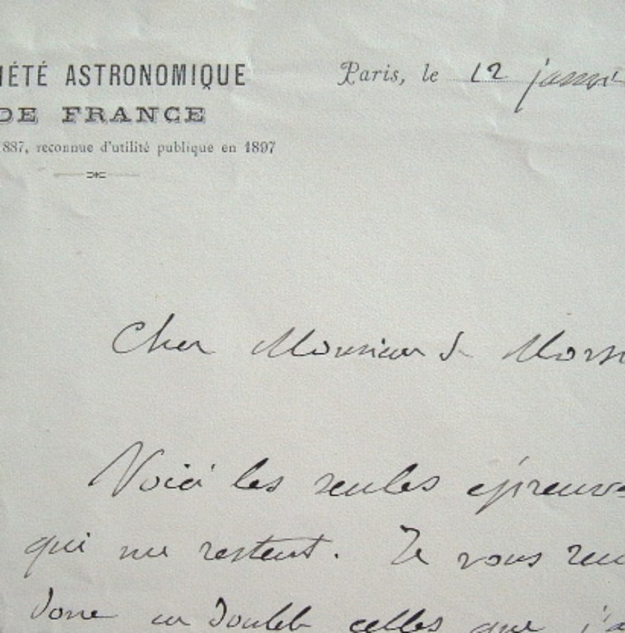 Camille Flammarion envoie les épreuves de son livre.