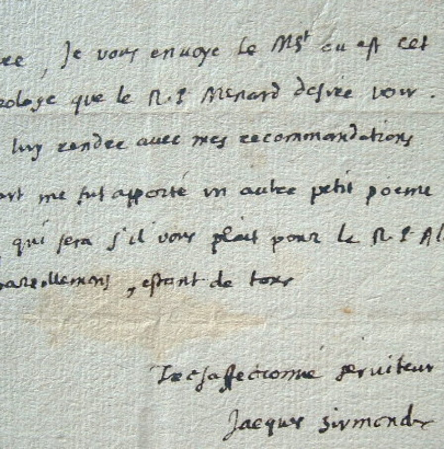 Jacques Sirmond transmet un manuscrit au R. P. Dom Luc.