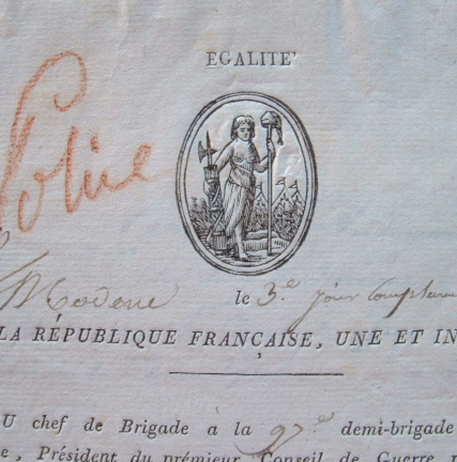 Lettre avec rare vignette du chef de brigade Duru.