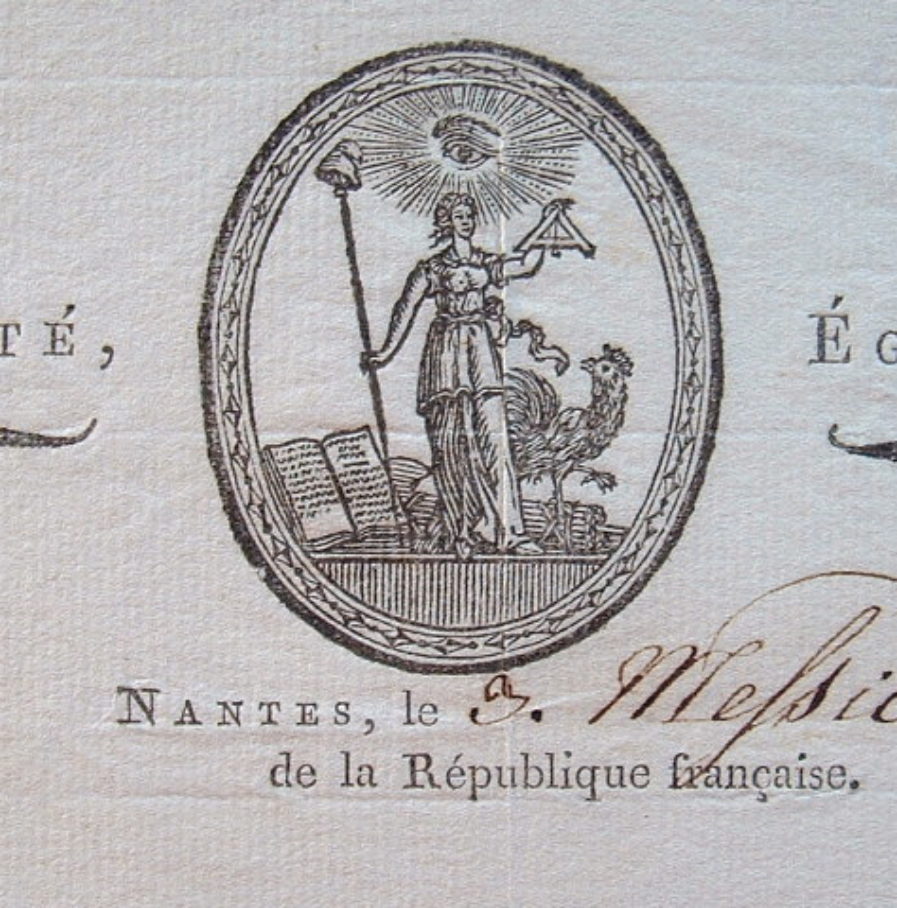 Lettre avec jolie vignette du commissaire du tribunal criminel de Nantes.